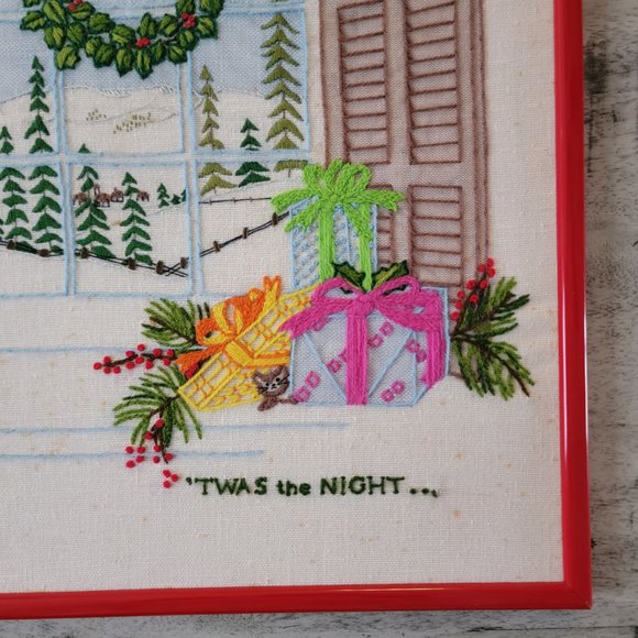 Twas the night before Christmas Red Framed Christmas Cross-stitched Wall… - Picture 5 of 16